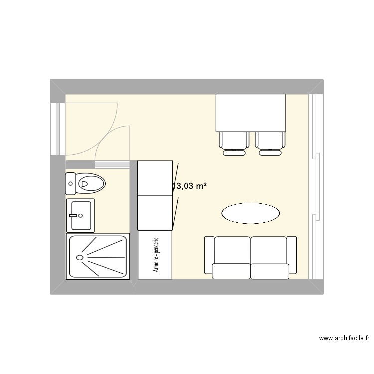 studette v1. Plan de 1 pièce et 13 m2