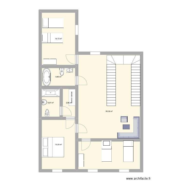 1ere etage. Plan de 6 pièces et 95 m2