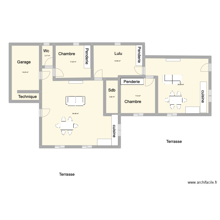 loc M1. Plan de 8 pièces et 132 m2