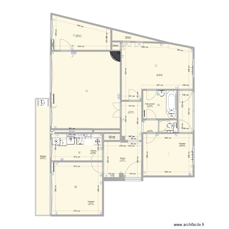 38 nedelec. Plan de 15 pièces et 94 m2