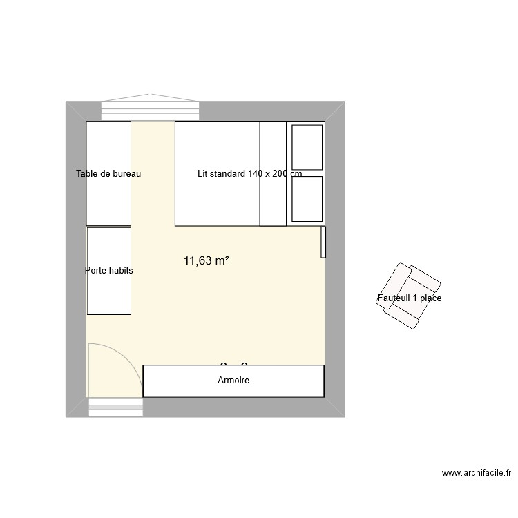 Cambre. Plan de 1 pièce et 12 m2