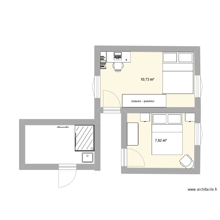 etage 1 modele. Plan de 2 pièces et 18 m2