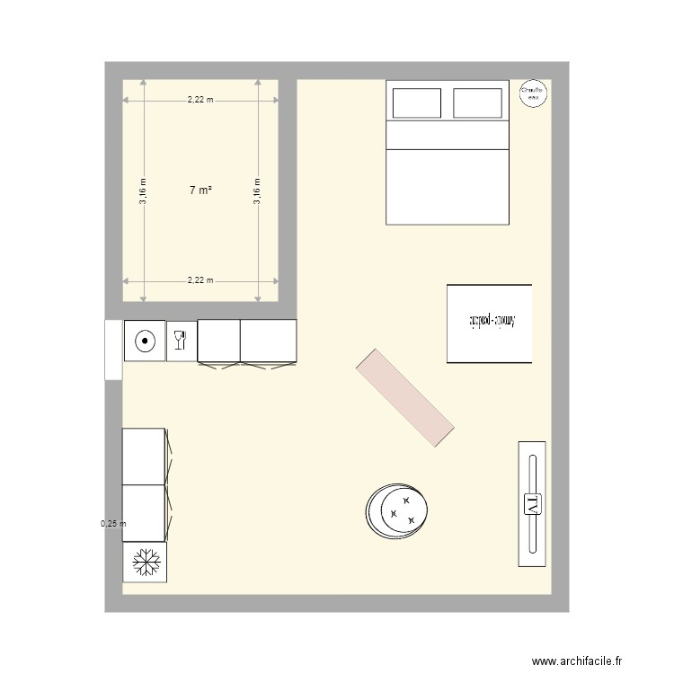 Gite II meuble. Plan de 2 pièces et 43 m2