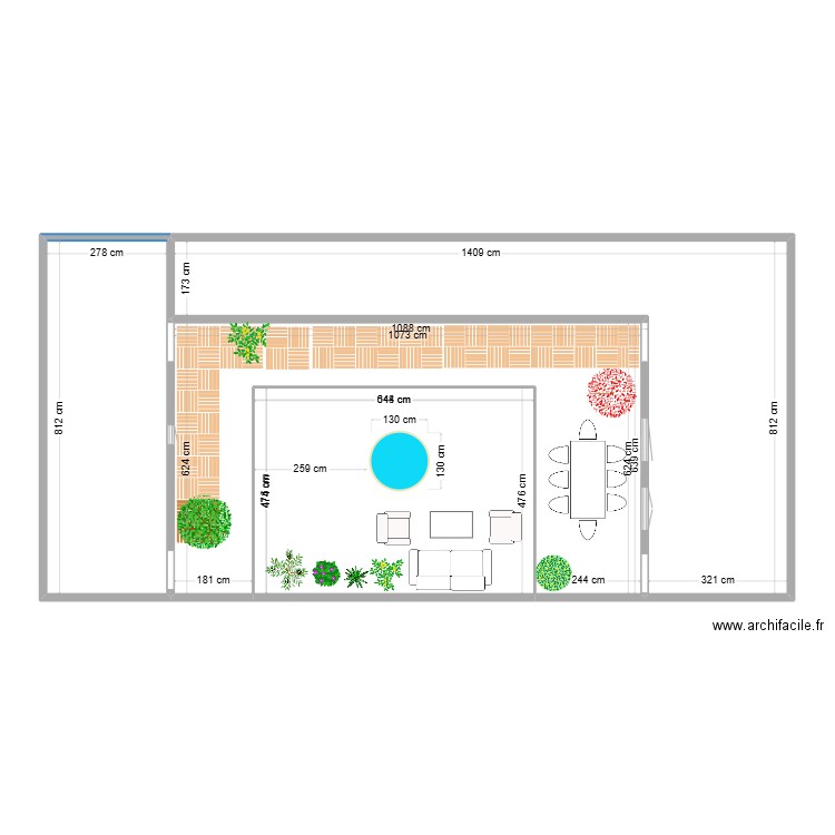 patio. Plan de 4 pièces et 134 m2