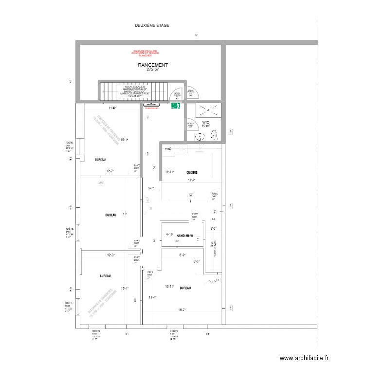 2024115 CHAMBLY 2 ETAGE ARCHIFACIL. Plan de 3 pièces et 37 m2