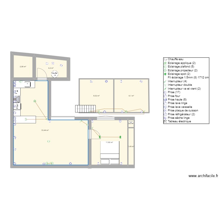 BBLP. Plan de 9 pièces et 71 m2