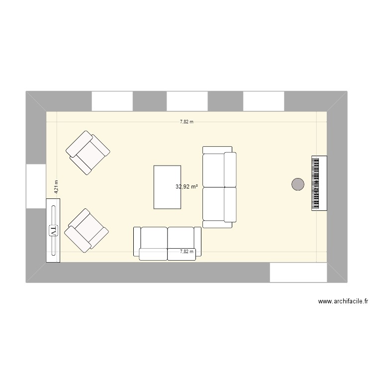 Saloon. Plan de 1 pièce et 33 m2