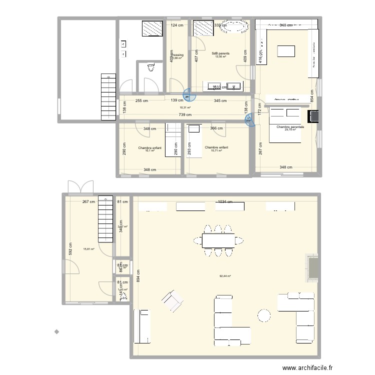 Étage annexe. Plan de 11 pièces et 192 m2