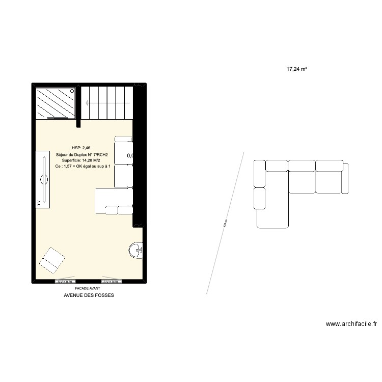 haut 7rch1. Plan de 2 pièces et 17 m2