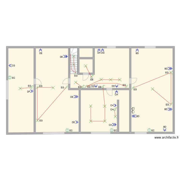 1 etage. Plan de 6 pièces et 250 m2