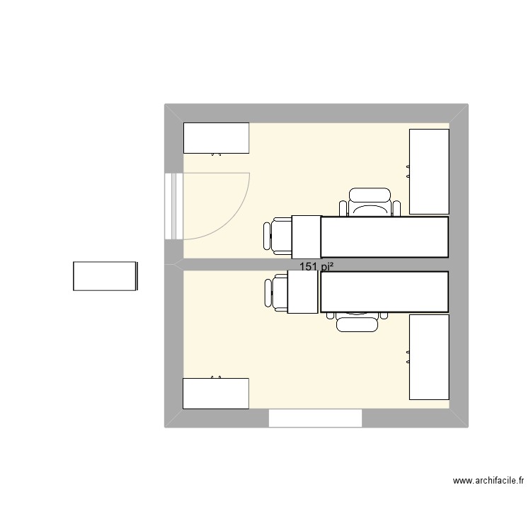 Bureau paie option 2. Plan de 1 pièce et 14 m2