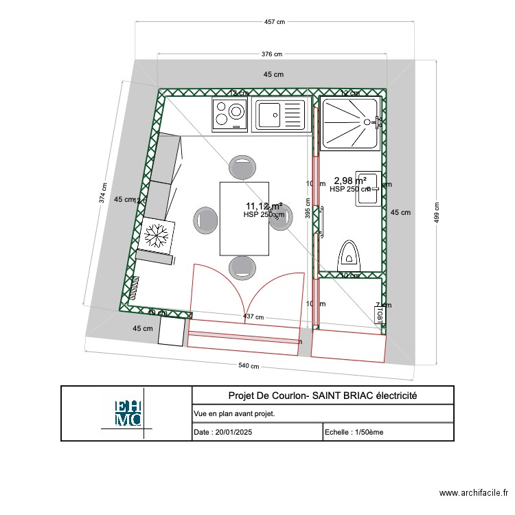 Projet De Courlon- SAINT BRIAC électricité. Plan de 2 pièces et 19 m2