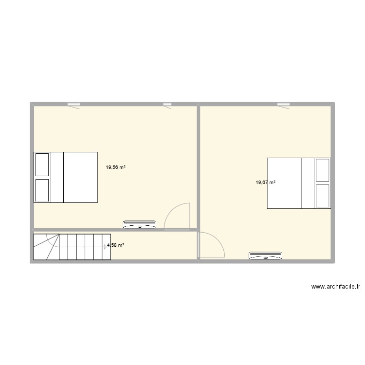 GÎTE DU POTAGER Etage 2. Plan de 3 pièces et 44 m2