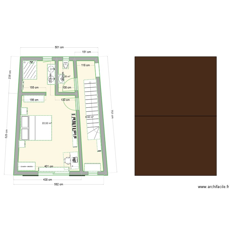 extension 1. Plan de 3 pièces et 34 m2