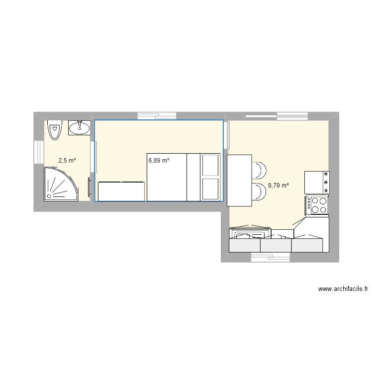 le vré etvl 2. Plan de 3 pièces et 18 m2