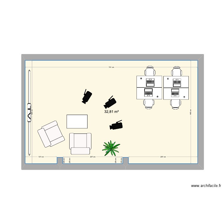 Studio. Plan de 1 pièce et 33 m2