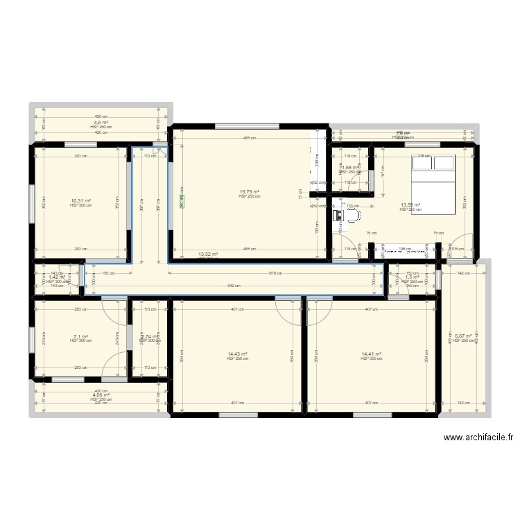 Plan maison 5. Plan de 15 pièces et 118 m2