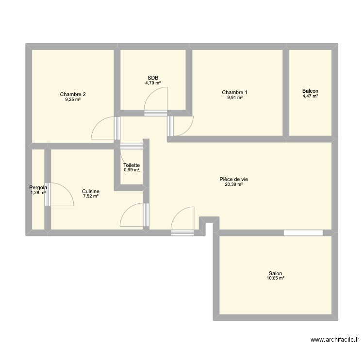 Rangueil T3. Plan de 9 pièces et 69 m2