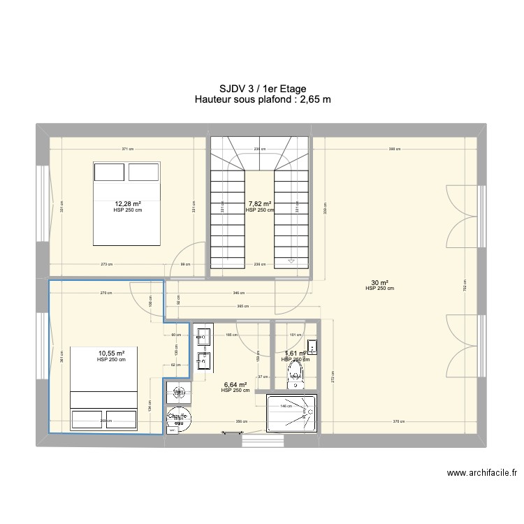 SJDV3 1 etage V1-6. Plan de 6 pièces et 69 m2