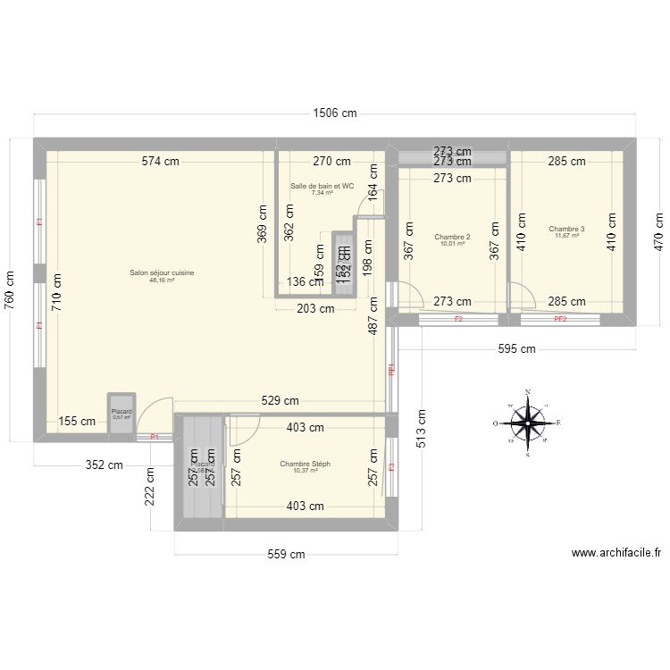 Stéphanie SCS. Plan de 9 pièces et 92 m2