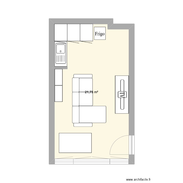 Séjour. Plan de 1 pièce et 22 m2