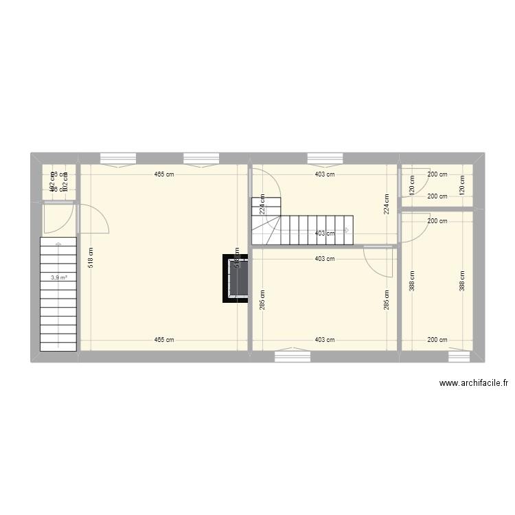 T3 duplex_étage 1. Plan de 7 pièces et 60 m2