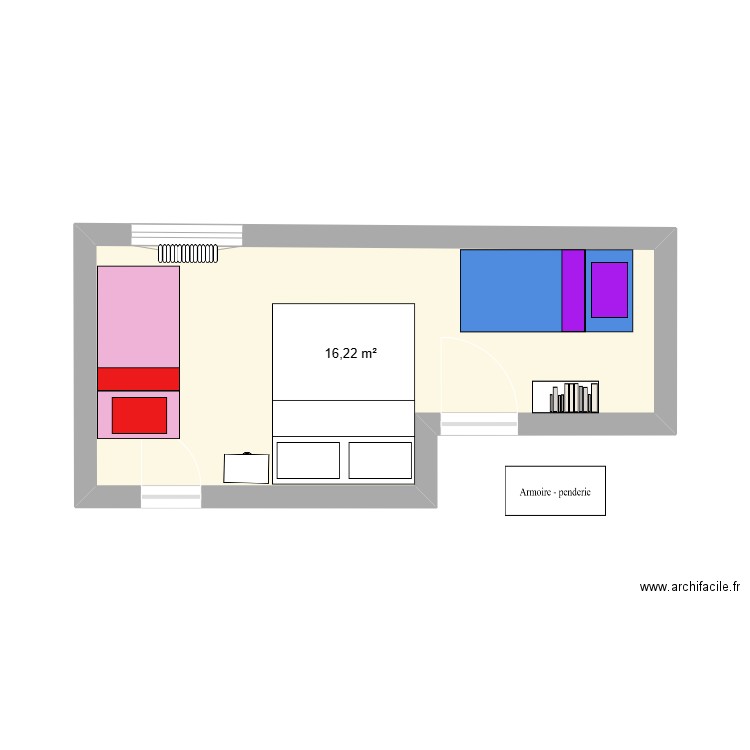 Chambre loulous essai 2. Plan de 1 pièce et 16 m2