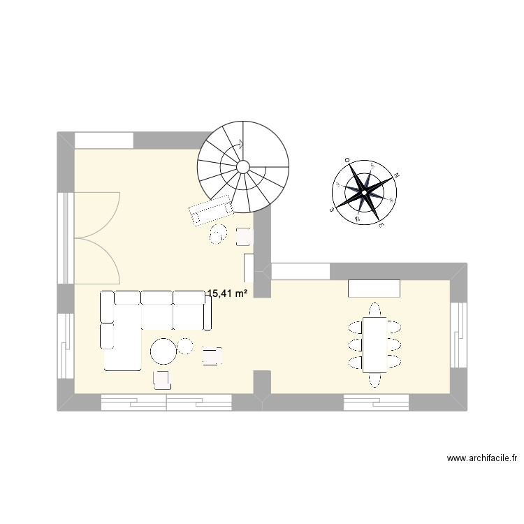 salon. Plan de 1 pièce et 15 m2