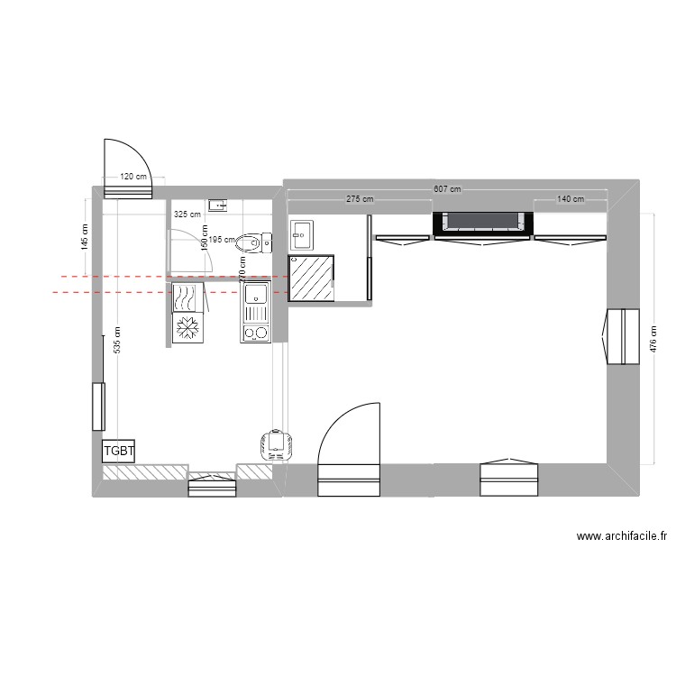 fond appartement. Plan de 1 pièce et 17 m2