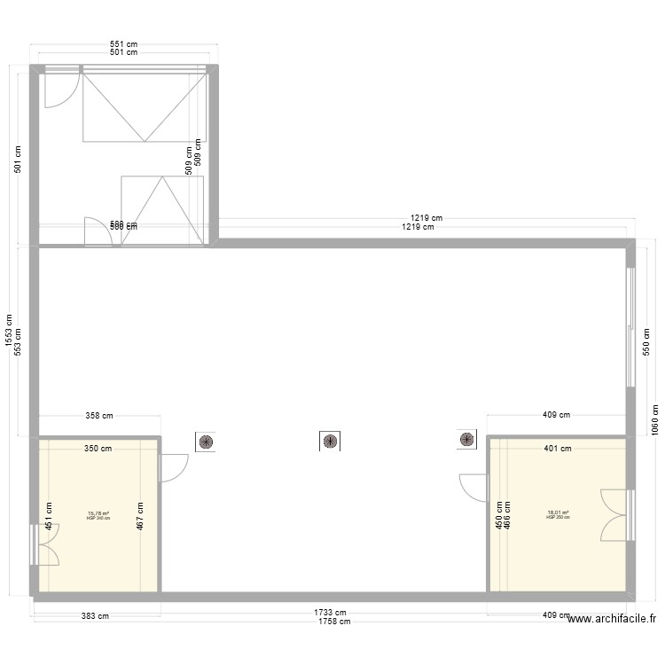 Fabrication cloisons. Plan de 2 pièces et 34 m2