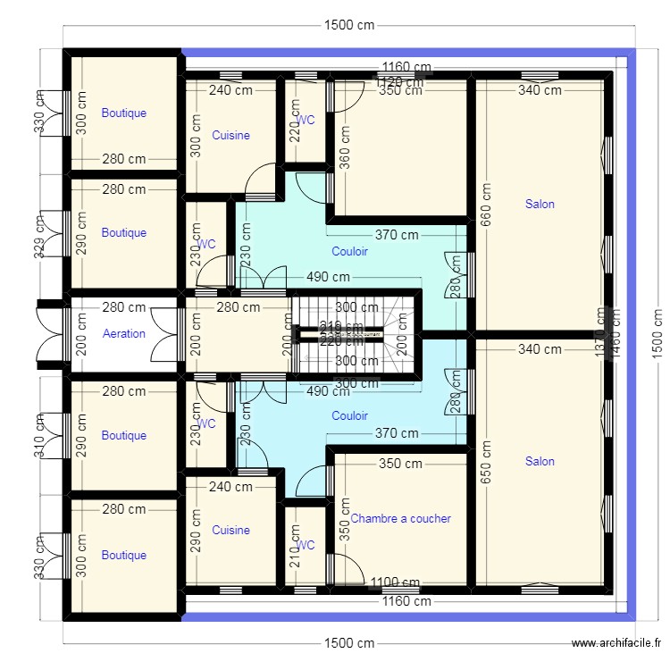 PLAN15X15 N10. Plan de 20 pièces et 187 m2