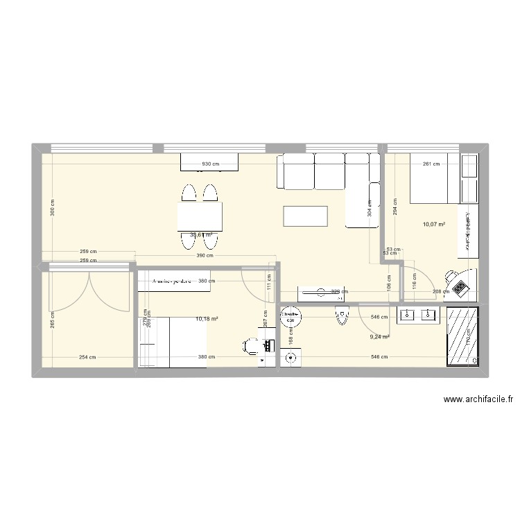 Usine Scionzier Petit T3- essai2. Plan de 4 pièces et 68 m2