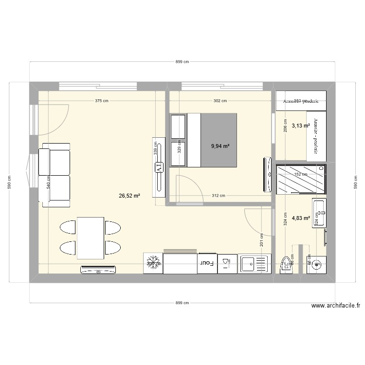 Ferriere appartement 1. Plan de 4 pièces et 44 m2