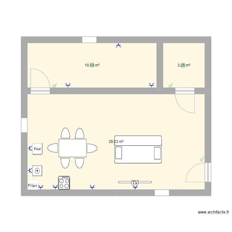 maison connecte . Plan de 3 pièces et 43 m2