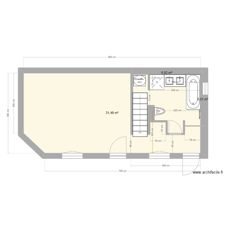 Caroline_RDC. Plan de 3 pièces et 32 m2