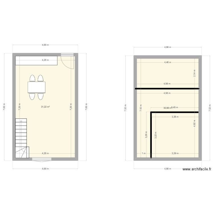 appart 3. Plan de 2 pièces et 62 m2