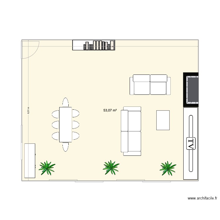 séjour. Plan de 1 pièce et 53 m2