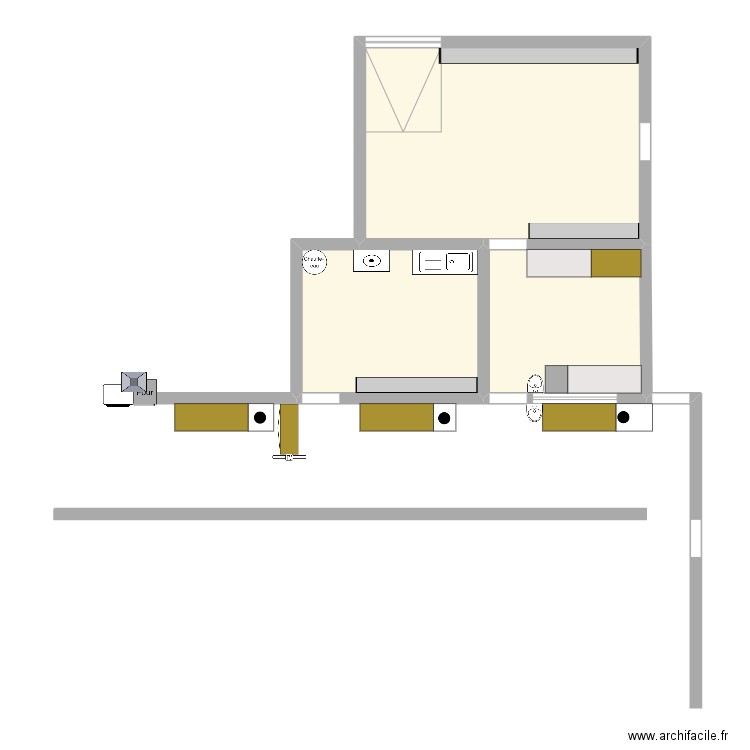 boucherie. Plan de 3 pièces et 56 m2