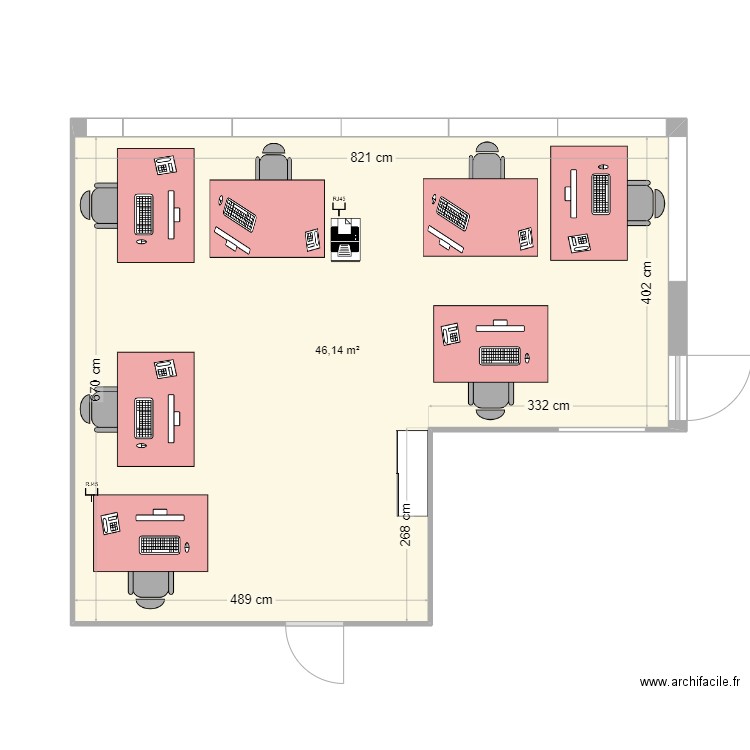 BUREAU. Plan de 1 pièce et 46 m2