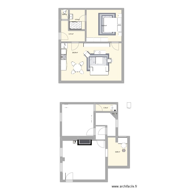 Braine 145k. Plan de 3 pièces et 9 m2