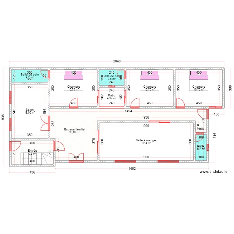 Xaadim mbeg. Plan de 11 pièces et 157 m2