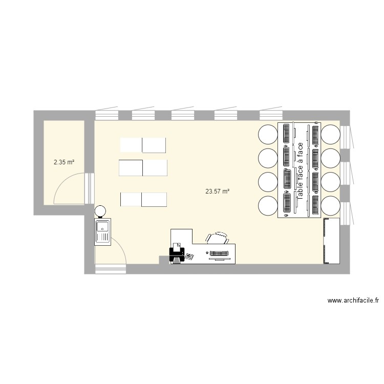 Maquette salle de classe. Plan de 2 pièces et 26 m2