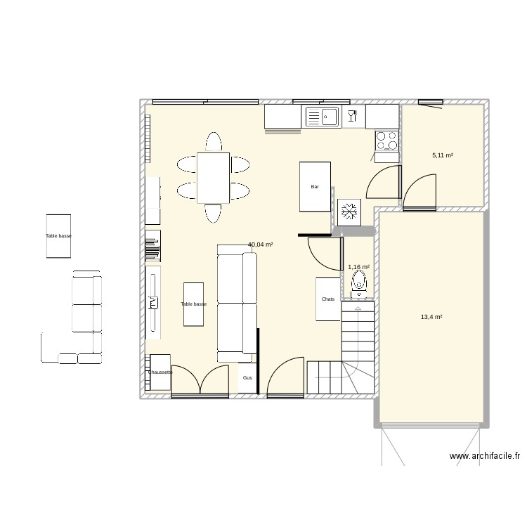 maison. Plan de 4 pièces et 60 m2