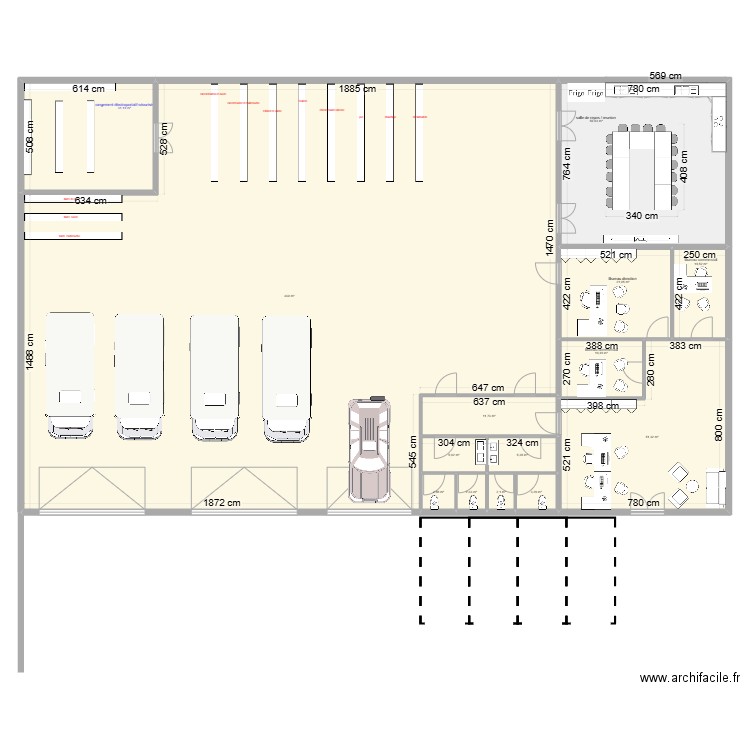 futur entrepôt . Plan de 14 pièces et 657 m2