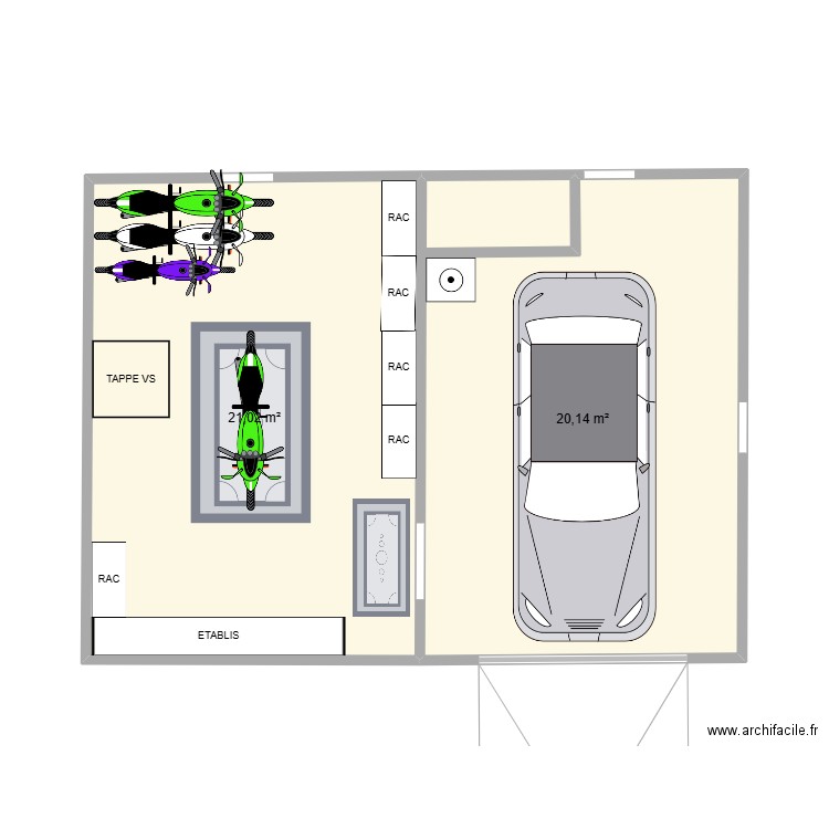 GARAGE. Plan de 2 pièces et 41 m2