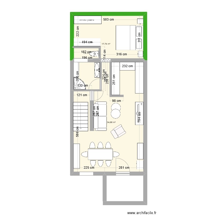 plan2. Plan de 3 pièces et 54 m2