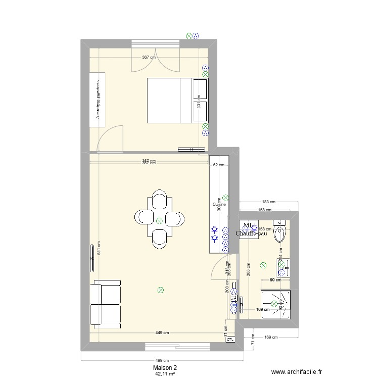 Maison 2. Plan de 2 pièces et 50 m2