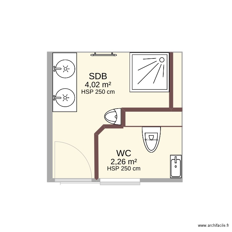 Robert D Implantation SDB . Plan de 2 pièces et 6 m2