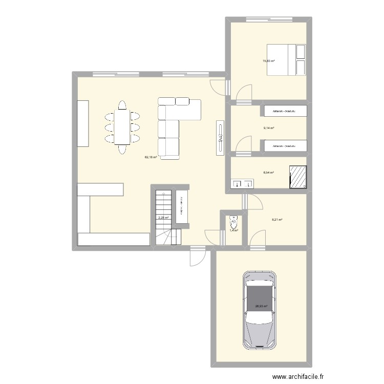 garage avancee 2. Plan de 8 pièces et 133 m2