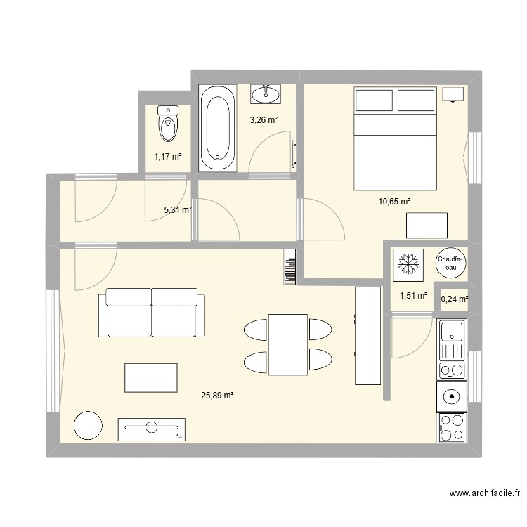 Appartement Léa. Plan de 7 pièces et 48 m2